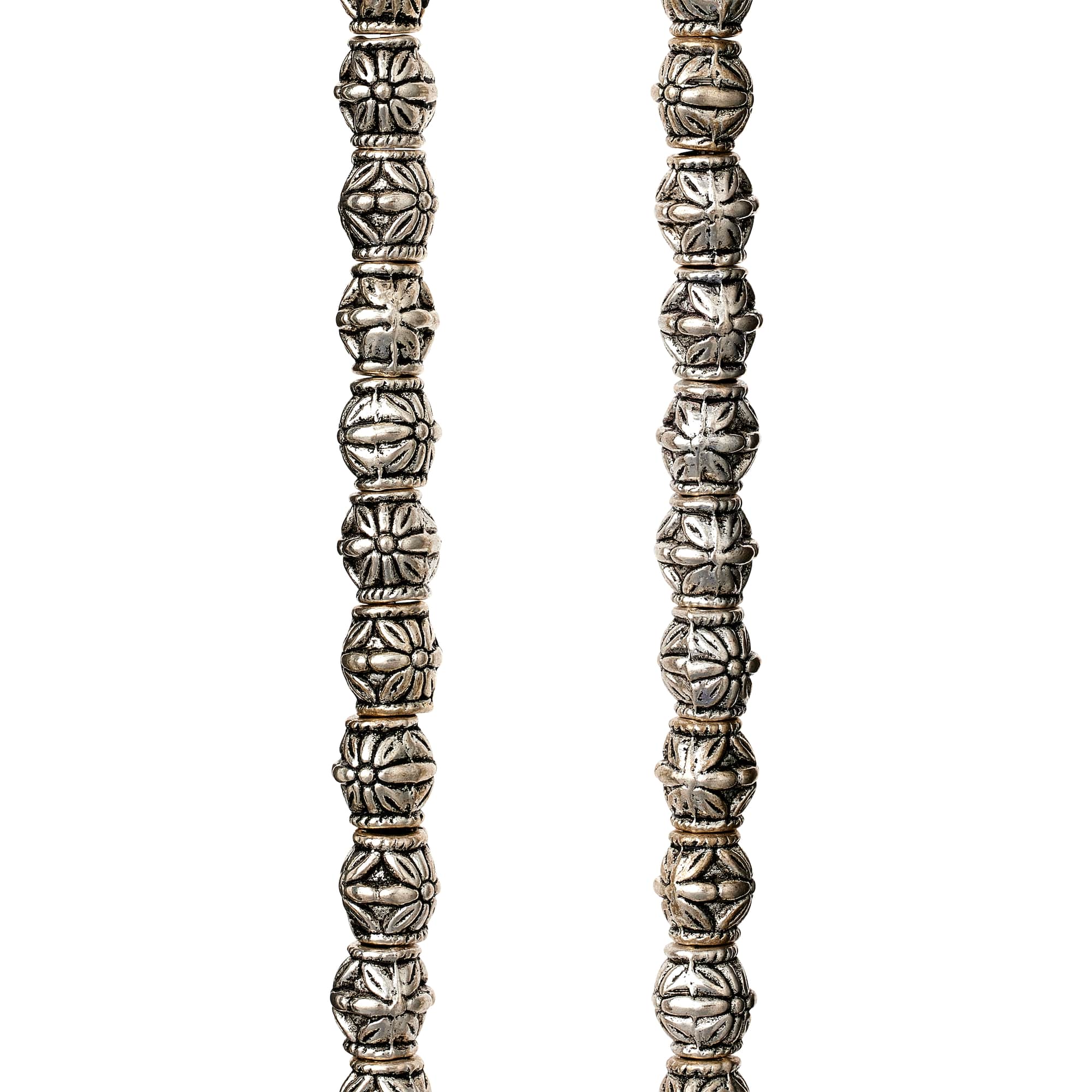 12 Pack: Antique Silver Carved Flower Tube Beads, 7mm by Bead Landing™